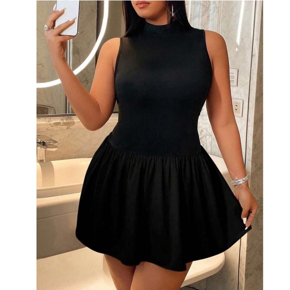 SHEIN Drop Waist Sleeveless Mini Dress Black - Picture 1 of 4